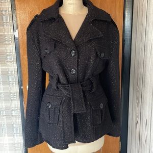 Italian chocolate with gold flecks wool coat in L
